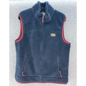 L.L. Bean Men's sz L Mountain Pile Fleece Vest Navy & Burgundy Sherpa Outdoors